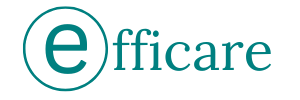 The efficare logo. Colour is teal with a transparent background. The logo is the word efficare with the prefix e being circled.